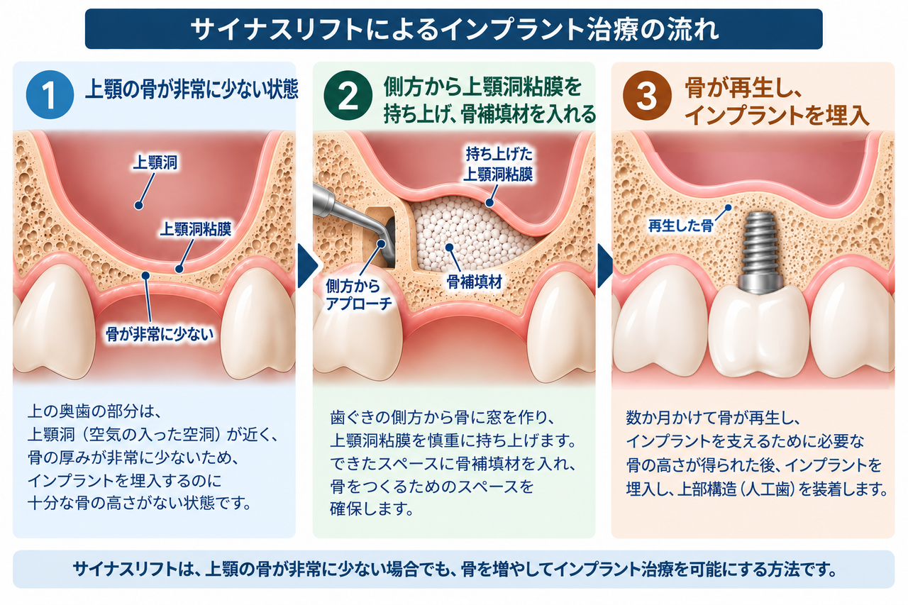 サイナスリフトの手術工程の図